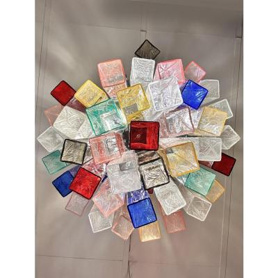 Contemporary Multicolor Square Bark Murano Glass Chandelier