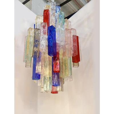 Contemporary Multicolor Square Bark Murano Glass Chandelier