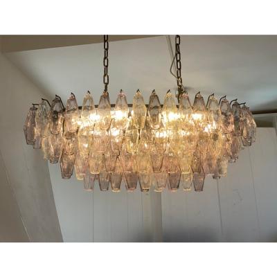 Contemporary Multicolored Oval Poliedri Murano Glass Burnish Chandelier