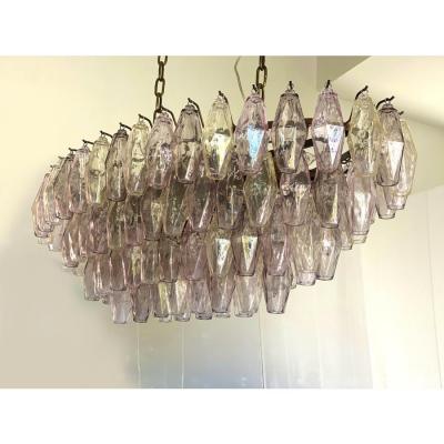 Contemporary Multicolored Oval Poliedri Murano Glass Burnish Chandelier