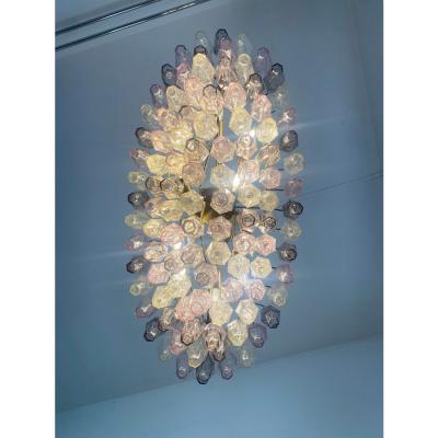 Contemporary Multicolored Oval Poliedri Murano Glass Burnish Chandelier