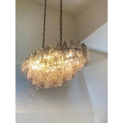 Contemporary Multicolored Oval Poliedri Murano Glass Burnish Chandelier