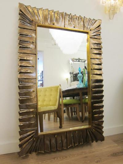 Contemporary Murano Mirror in Amber Bronze Glass in Stock