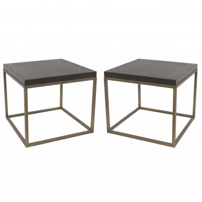 Contemporary Oak and Brass End Tables