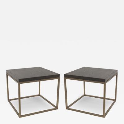 Contemporary Oak and Brass End Tables