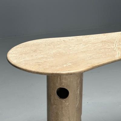 Contemporary Organic Modern Console Table Double Pedestal Beige Marble