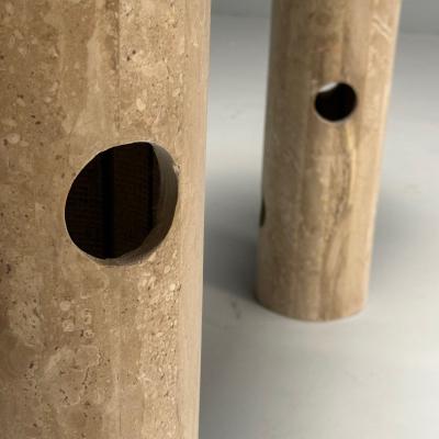 Contemporary Organic Modern Console Table Double Pedestal Beige Marble