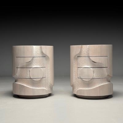 Contemporary Organic Modern Round Sculptural Nightstands Bleached Ashwood