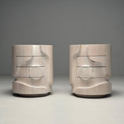 Contemporary Organic Modern Round Sculptural Nightstands Bleached Ashwood
