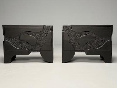Contemporary Organic Modern Sculptural Nightstands Black Ashwood 21st C 