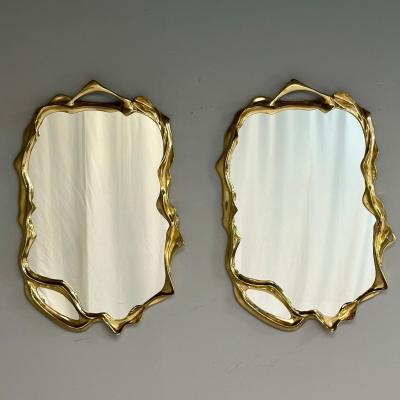 Contemporary Organic Modern Surrealist Bronze Wall Mirrors Free Form