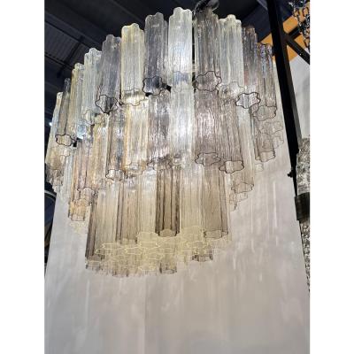 Contemporary Oval Champagne E Fum Tronchi Murano Glass Chandelier