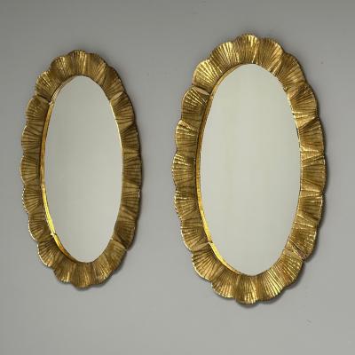 Contemporary Oval Wall Mirrors Scallop Motif Murano Glass Gilt Gold Italy