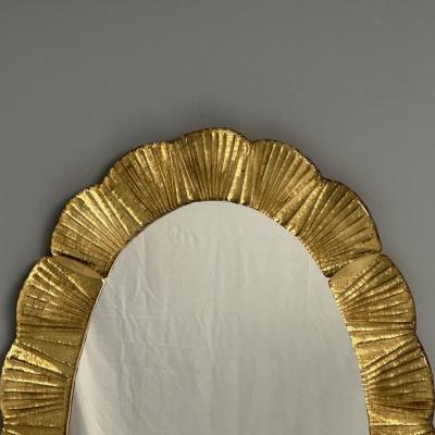 Contemporary Oval Wall Mirrors Scallop Motif Murano Glass Gilt Gold Italy