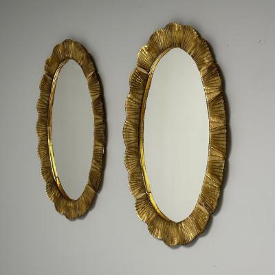 Contemporary Oval Wall Mirrors Scallop Motif Murano Glass Gilt Gold Italy