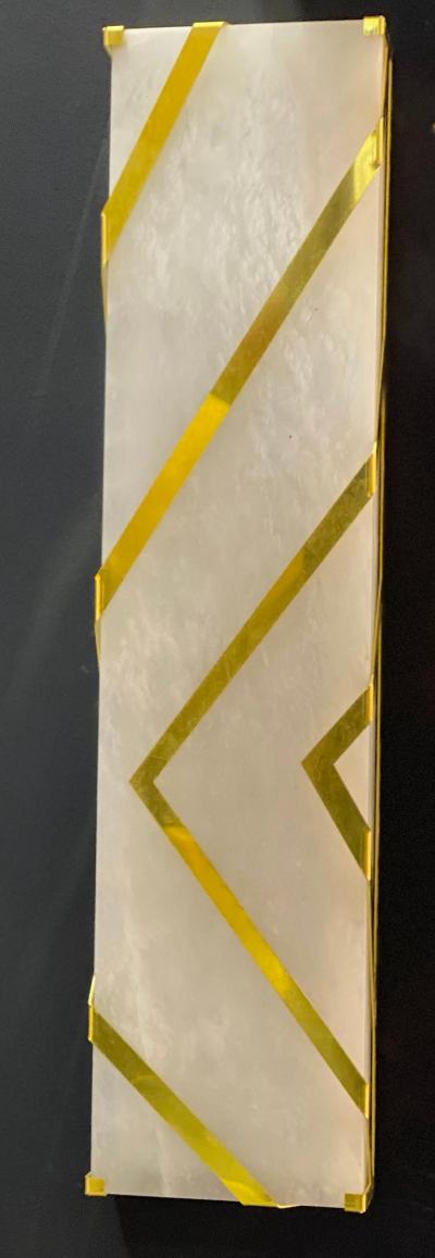 Contemporary Pair Italian Alabaster Marble and brass Wall Lights or Sconces
