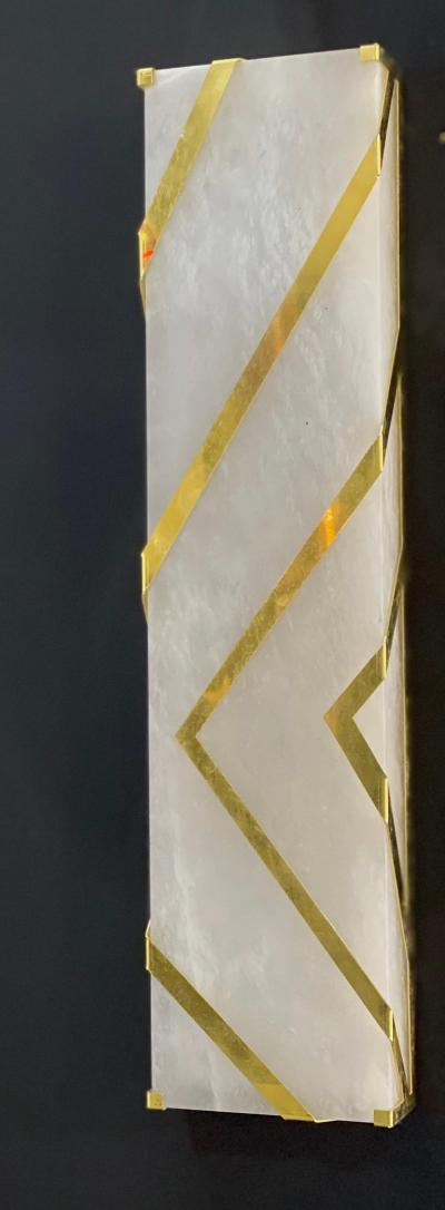 Contemporary Pair Italian Alabaster Marble and brass Wall Lights or Sconces