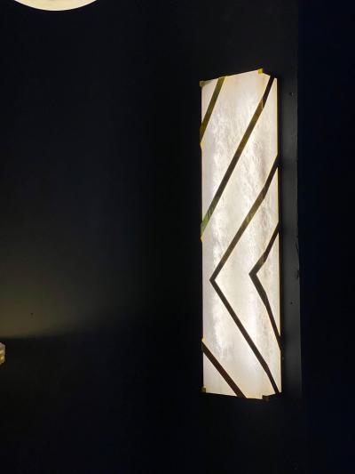 Contemporary Pair Italian Alabaster Marble and brass Wall Lights or Sconces