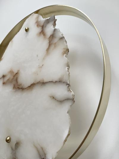 Contemporary Pair of Alabaster Circle Brass Sconces Italy