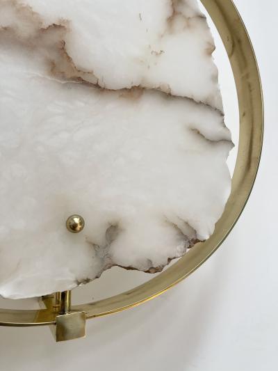 Contemporary Pair of Alabaster Circle Brass Sconces Italy