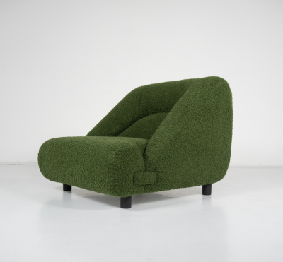 Contemporary Pair of Armchairs with Ottoman Green Upholstery Italy