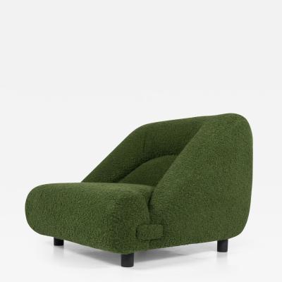 Contemporary Pair of Armchairs with Ottoman Green Upholstery Italy