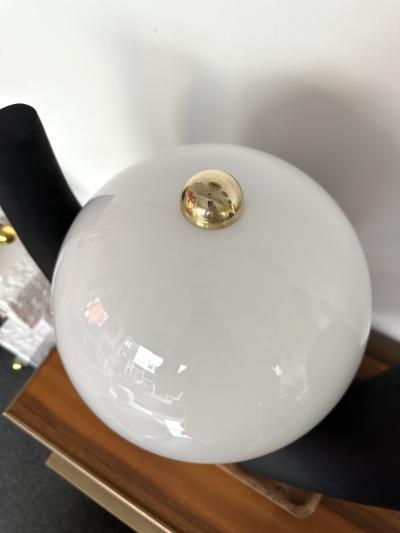Contemporary Pair of Bird Lamps Opaline Murano Glass Brass and Wood Italy