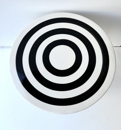 Contemporary Pair of Black and White Ceramic Stripe Side Tables Italy