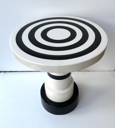 Contemporary Pair of Black and White Ceramic Stripe Side Tables Italy