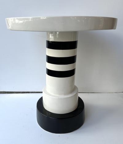 Contemporary Pair of Black and White Ceramic Stripe Side Tables Italy