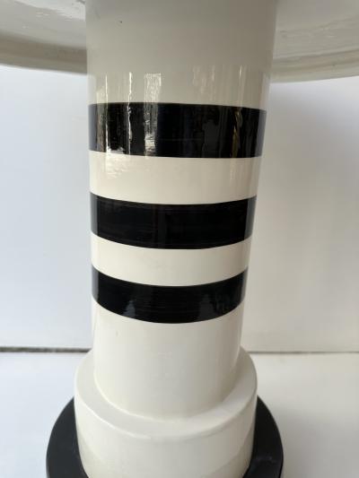 Contemporary Pair of Black and White Ceramic Stripe Side Tables Italy