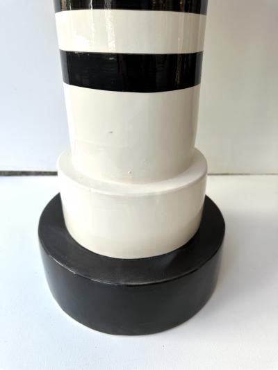 Contemporary Pair of Black and White Ceramic Stripe Side Tables Italy