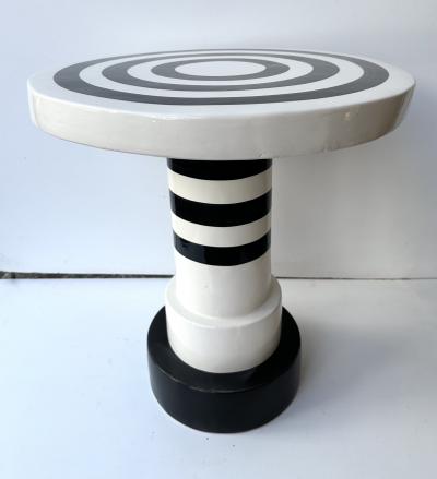 Contemporary Pair of Black and White Ceramic Stripe Side Tables Italy