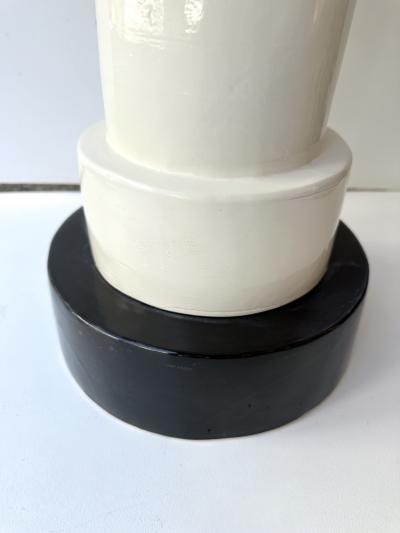 Contemporary Pair of Black and White Ceramic Stripe Side Tables Italy