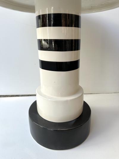 Contemporary Pair of Black and White Ceramic Stripe Side Tables Italy