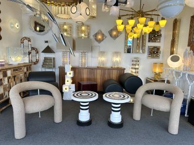 Contemporary Pair of Black and White Ceramic Stripe Side Tables Italy