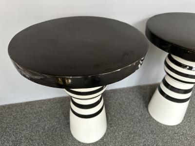 Contemporary Pair of Black and White Ceramic Stripe Side Tables Italy