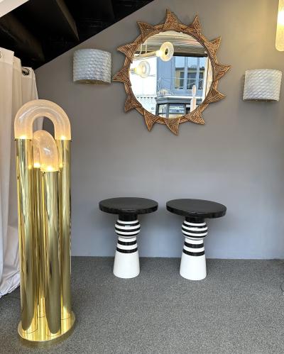 Contemporary Pair of Black and White Ceramic Stripe Side Tables Italy