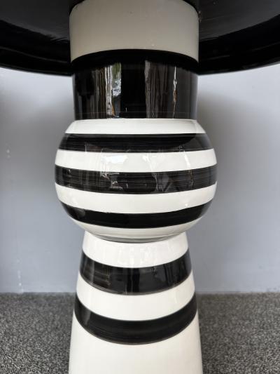 Contemporary Pair of Black and White Ceramic Stripe Side Tables Italy