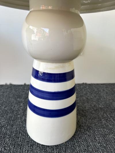 Contemporary Pair of Blue and White Ceramic Stripe Side Tables Italy