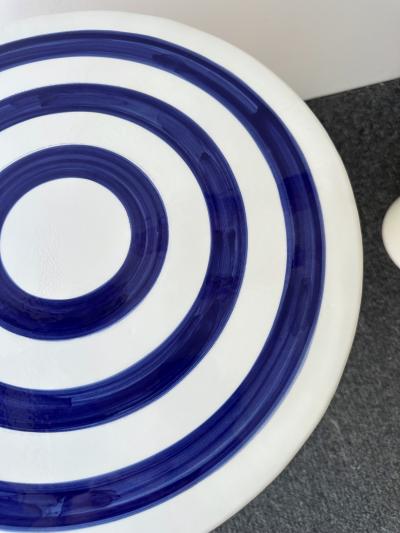 Contemporary Pair of Blue and White Ceramic Stripe Side Tables Italy
