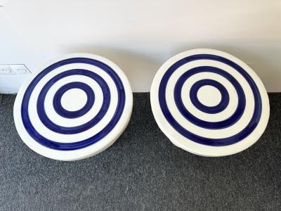 Contemporary Pair of Blue and White Ceramic Stripe Side Tables Italy