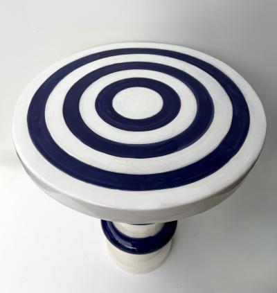 Contemporary Pair of Blue and White Ceramic Stripe Side Tables Italy