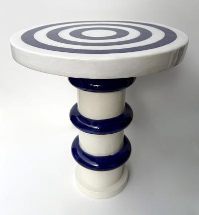 Contemporary Pair of Blue and White Ceramic Stripe Side Tables Italy