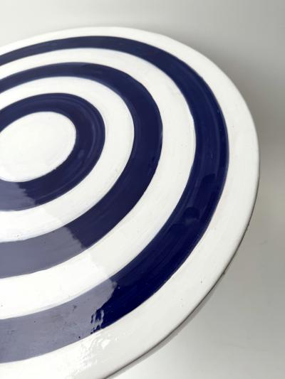 Contemporary Pair of Blue and White Ceramic Stripe Side Tables Italy