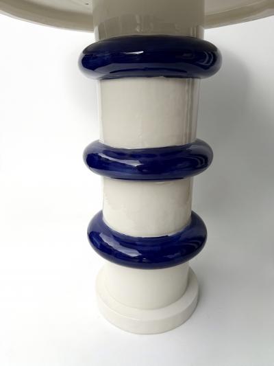 Contemporary Pair of Blue and White Ceramic Stripe Side Tables Italy