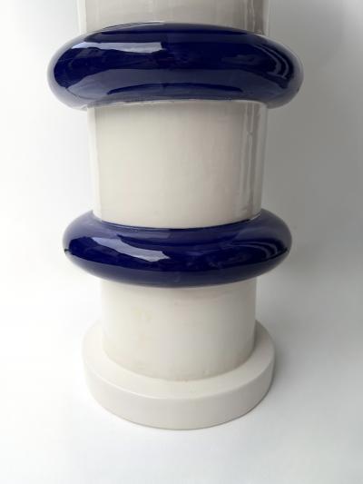 Contemporary Pair of Blue and White Ceramic Stripe Side Tables Italy