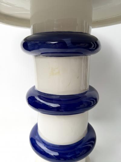 Contemporary Pair of Blue and White Ceramic Stripe Side Tables Italy