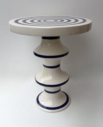 Contemporary Pair of Blue and White Ceramic Stripe Side Tables Italy