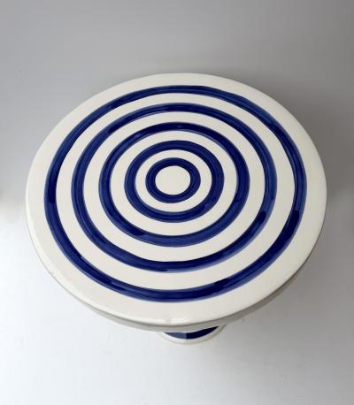 Contemporary Pair of Blue and White Ceramic Stripe Side Tables Italy